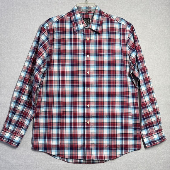 Jos. A. Bank Other - Jos A Bank‎ Shirt Mens Medium Blue Red Plaid Travelers Collection Button Front